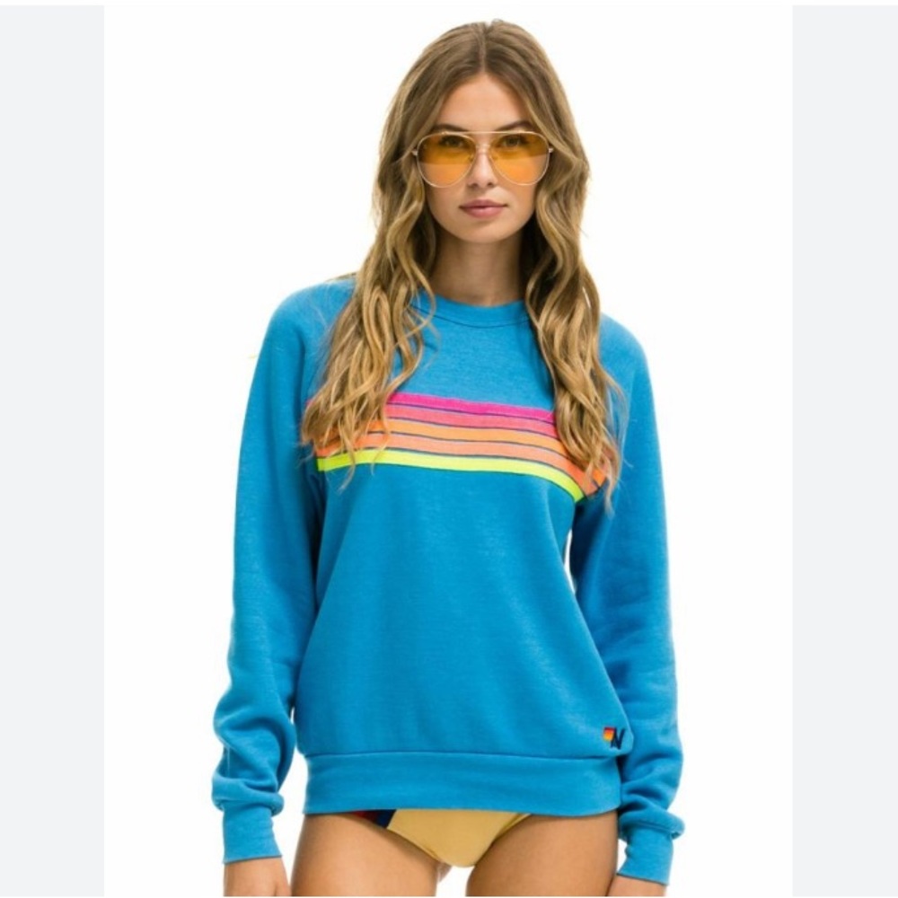 Blue neon, striped aviator nation crewneck
